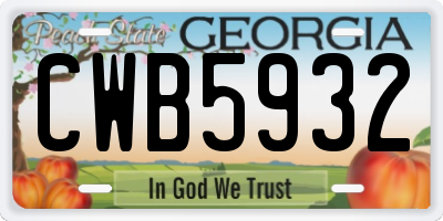 GA license plate CWB5932