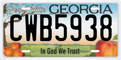 GA license plate CWB5938