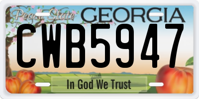 GA license plate CWB5947