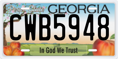 GA license plate CWB5948