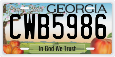 GA license plate CWB5986