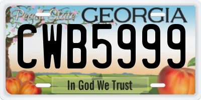 GA license plate CWB5999