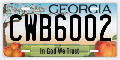 GA license plate CWB6002