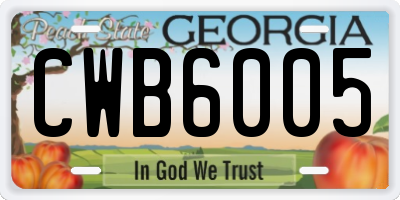GA license plate CWB6005