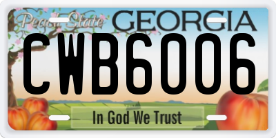 GA license plate CWB6006