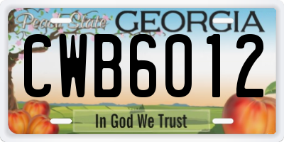 GA license plate CWB6012