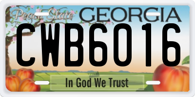 GA license plate CWB6016