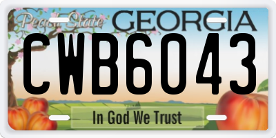 GA license plate CWB6043