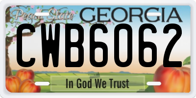 GA license plate CWB6062