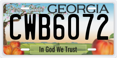 GA license plate CWB6072