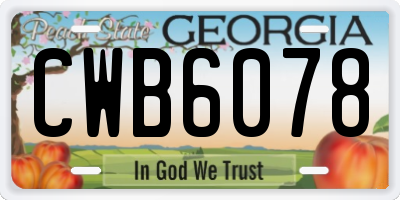 GA license plate CWB6078