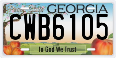 GA license plate CWB6105