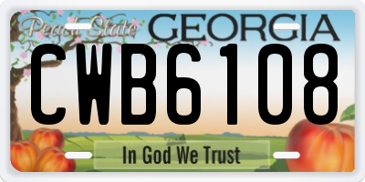GA license plate CWB6108