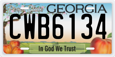 GA license plate CWB6134