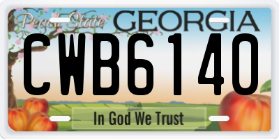 GA license plate CWB6140