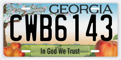 GA license plate CWB6143