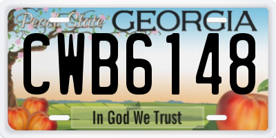 GA license plate CWB6148
