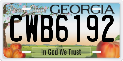 GA license plate CWB6192