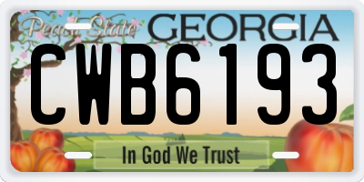 GA license plate CWB6193