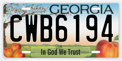 GA license plate CWB6194