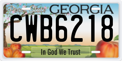 GA license plate CWB6218