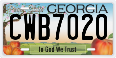 GA license plate CWB7020