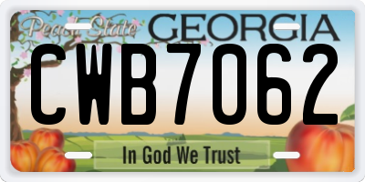 GA license plate CWB7062