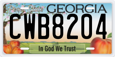 GA license plate CWB8204