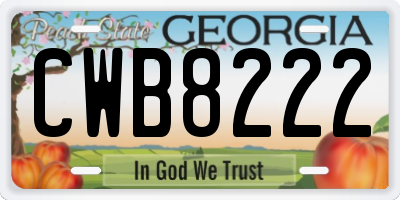 GA license plate CWB8222