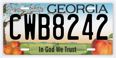 GA license plate CWB8242