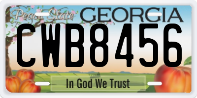 GA license plate CWB8456