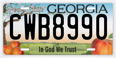 GA license plate CWB8990