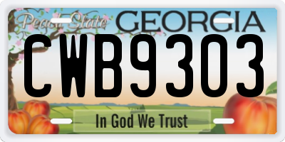 GA license plate CWB9303