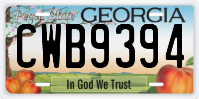 GA license plate CWB9394