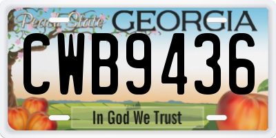 GA license plate CWB9436