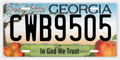 GA license plate CWB9505