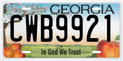 GA license plate CWB9921
