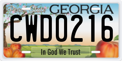 GA license plate CWD0216