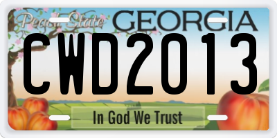 GA license plate CWD2013
