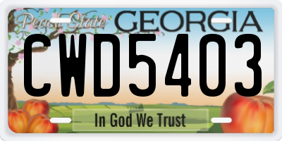 GA license plate CWD5403