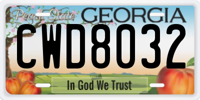 GA license plate CWD8032