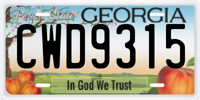 GA license plate CWD9315