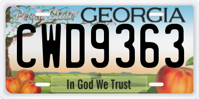 GA license plate CWD9363