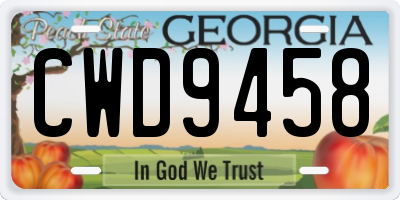 GA license plate CWD9458