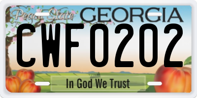 GA license plate CWF0202