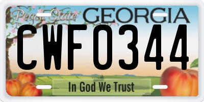 GA license plate CWF0344