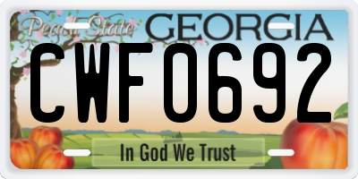 GA license plate CWF0692