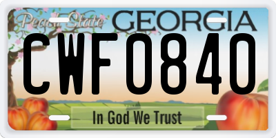 GA license plate CWF0840