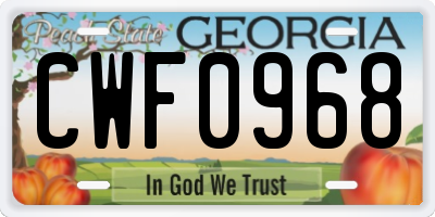 GA license plate CWF0968