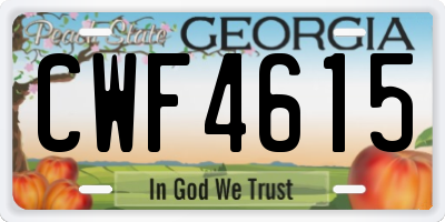GA license plate CWF4615
